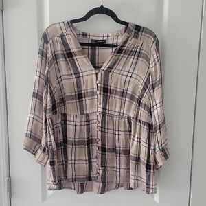 Torrid Plaid Blouse in Black and Cream